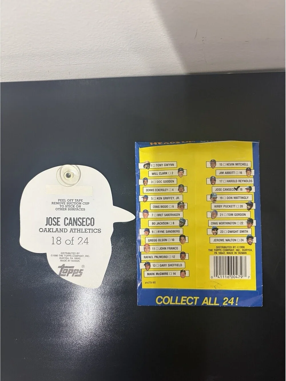 Vtg Topps Heads Up Baseball Stars 1990 Jose Canseco Suction Cup & Package